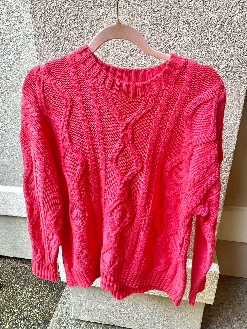 Automet Bright coral Cable Knit Crewneck Sweater 60% cotton